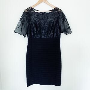 Adrianna Papell Black Flutter Sleeve Tiered Dress
